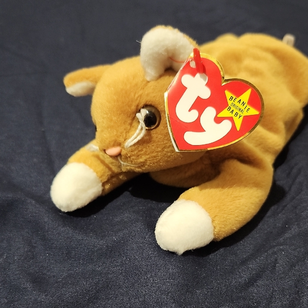 Ty Beanie Baby Nip Cat Plush - Tan and White